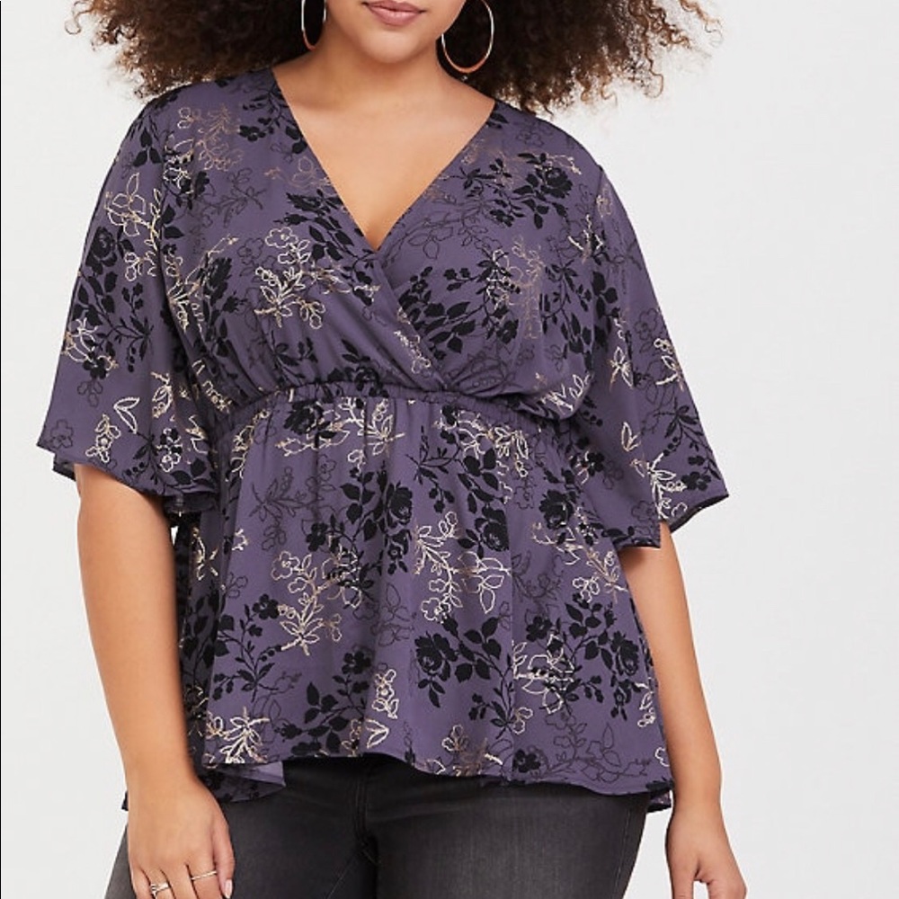 LILY-GREY METALLIC FOIL GEORGETTE BABYDOLL BLOUSE